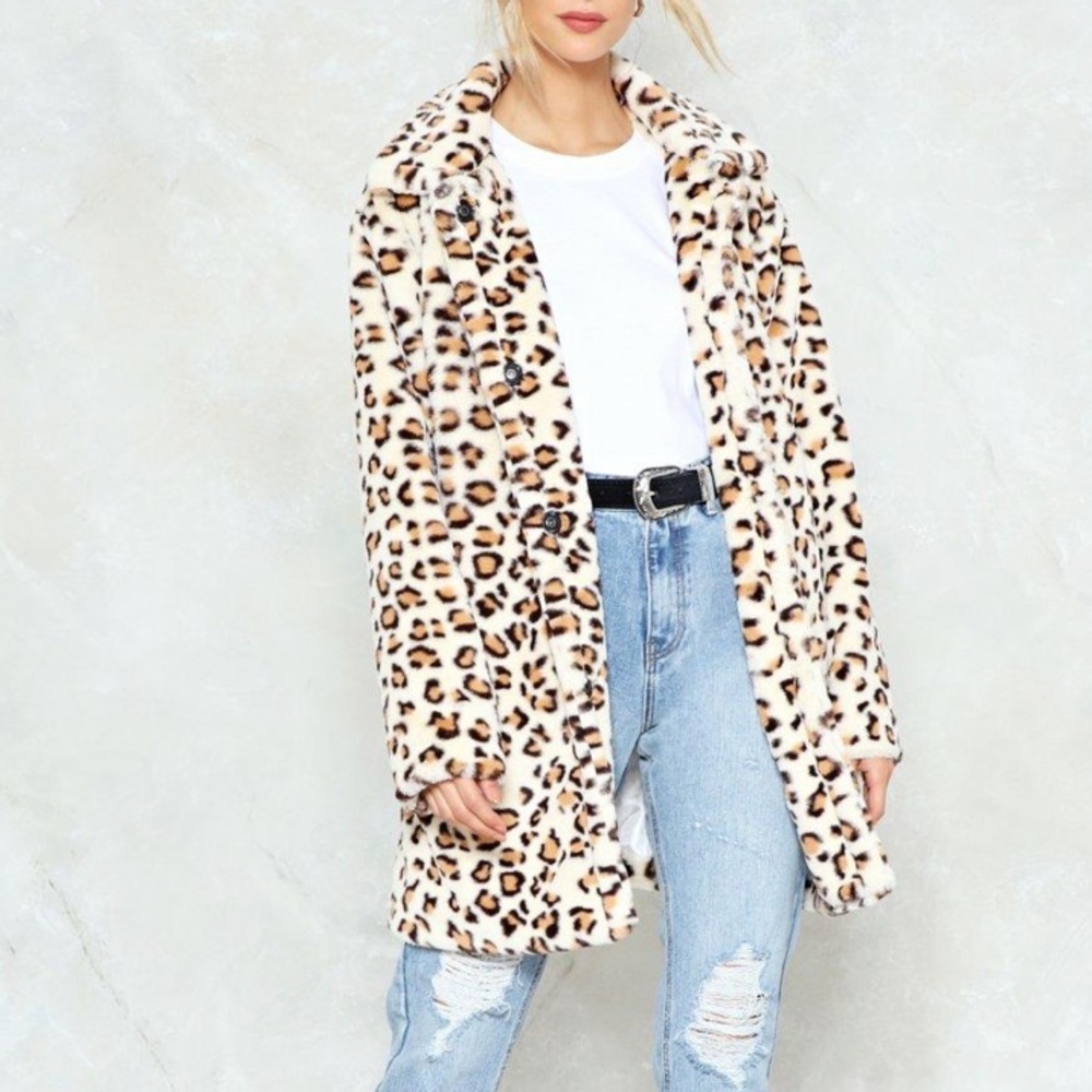 Nasty Gal No Hard Felines Leopard Faux Fur Coat